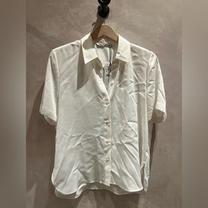 Zara Satin Effect Button Down T-shirt size Large in Ivory